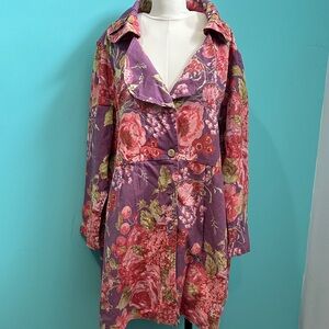 April Cornell Purple and Pink Floral Trench Coat